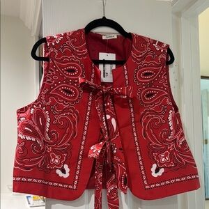 Sunday Red Paisley Tie-Front Top